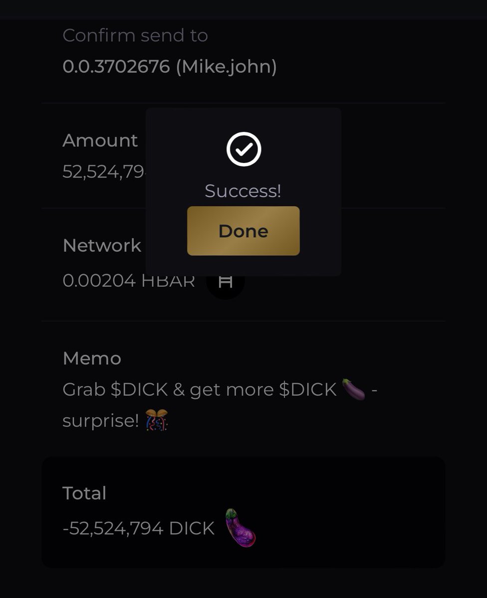 dick_coin_'s tweet photo. @mikejoh17575900 @SaucerSwapLabs @SilkSwapDeFi LFG @mikejoh17575900! 🔥
According to #HashScan, it looks like you recently grabbed 26.26M $DICK 🍆✅
https://t.co/cyAbJFiCOV
Thank you for your support! 🙏
You’ve been sent an additional 52.52M $DICK 🍆 (2X what you grabbed) ✅ https://t.co/kxHb3RrtbZ
