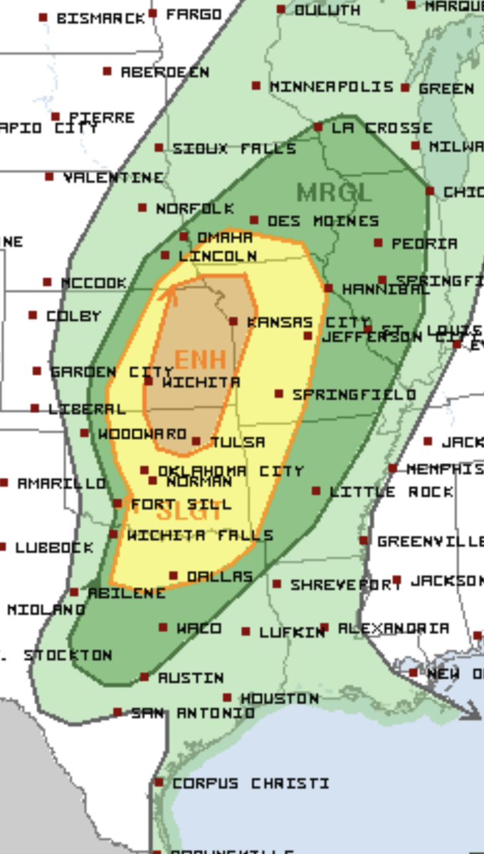 A threat for severe weather on this day before Halloween for central and southern parts of the US. Kansas City to Wichita to Tulsa have the greatest threat for damaging winds and tornadoes later this afternoon and evening. #WeatherAware