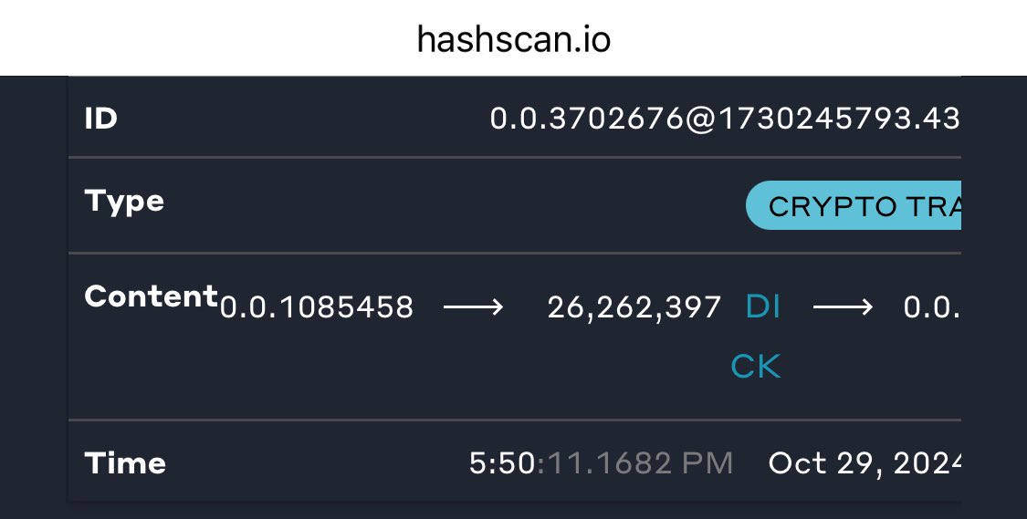 dick_coin_'s tweet photo. @mikejoh17575900 @SaucerSwapLabs @SilkSwapDeFi LFG @mikejoh17575900! 🔥
According to #HashScan, it looks like you recently grabbed 26.26M $DICK 🍆✅
https://t.co/cyAbJFiCOV
Thank you for your support! 🙏
You’ve been sent an additional 52.52M $DICK 🍆 (2X what you grabbed) ✅ https://t.co/kxHb3RrtbZ