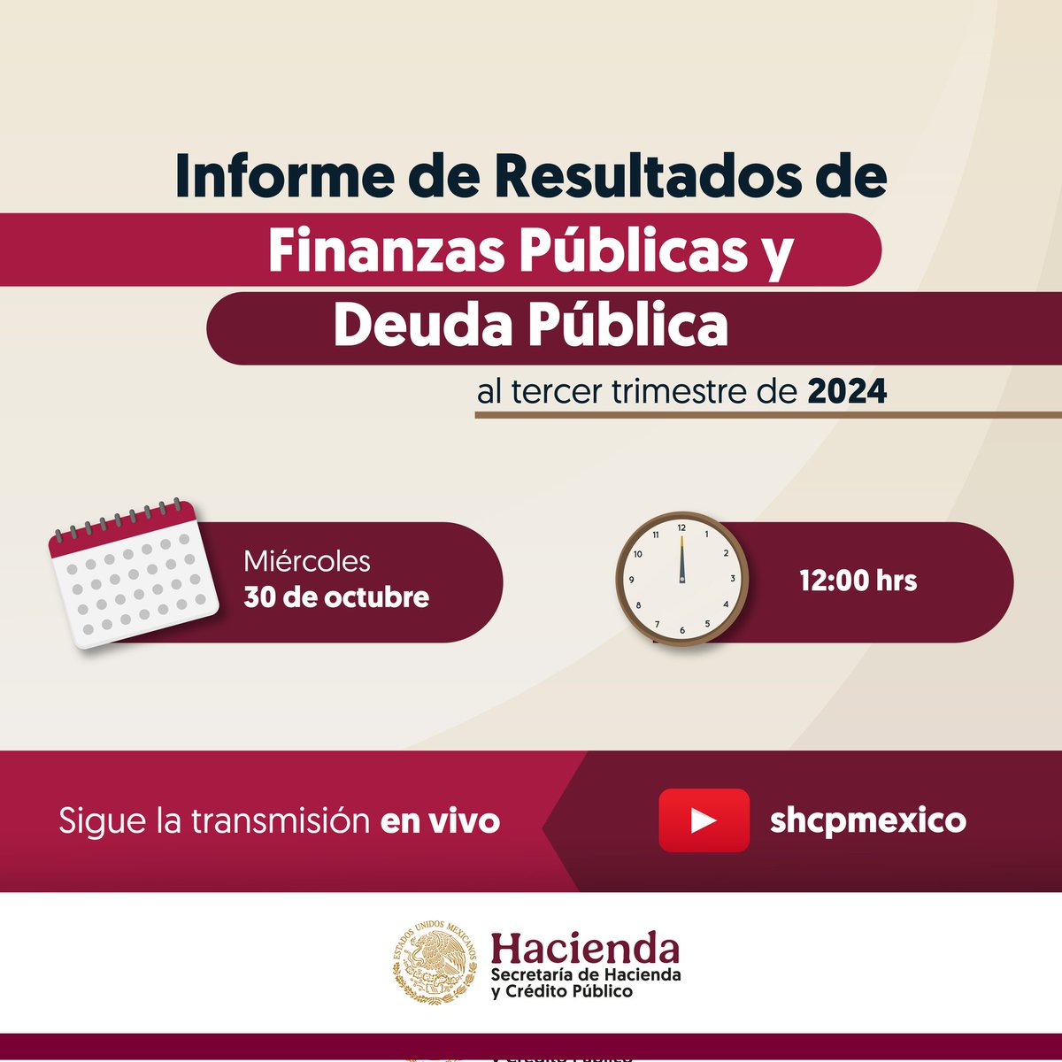 Hacienda_Mexico's tweet image. Sigue la transmisión #EnVivo de la conferencia de prensa del Informe Trimestral de Finanzas Públicas y Deuda Pública al tercer semestre de 2024.

⏰ 12:00 horas
🖥️ youtube.com/live/e7ga7dU84…