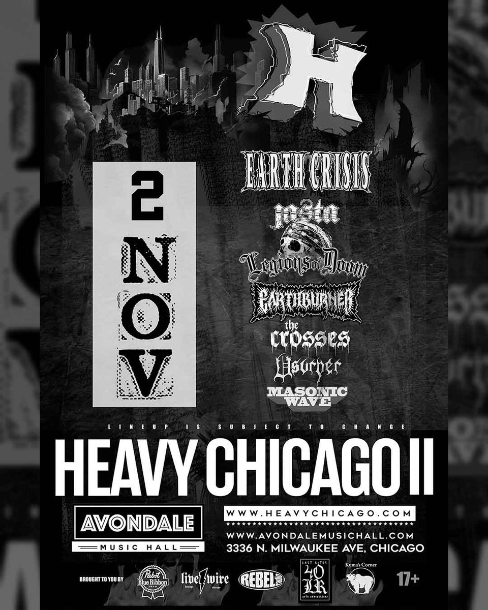 EARTHBURNER (@earthburner666) on Twitter photo This Saturday November 2nd we're hitting the stage at <a href="/HeavyChicago/">HeavyChicago</a> II at Avondale Music Hall. Tickets are on sale now at avondalemusichall.com This Saturday November 2nd we're hitting the stage at <a href="/HeavyChicago/">HeavyChicago</a> II at Avondale Music Hall. Tickets are on sale now at avondalemusichall.com