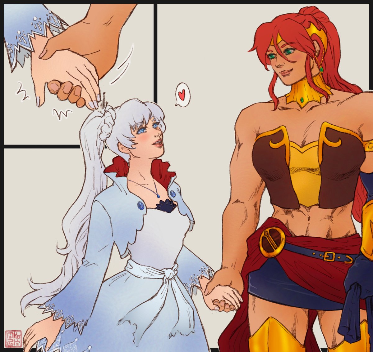 Inspired by "The Warmth of Fall" archiveofourown.org/works/60135547

#PyrrhaNikos #WeissSchnee #Schneekos