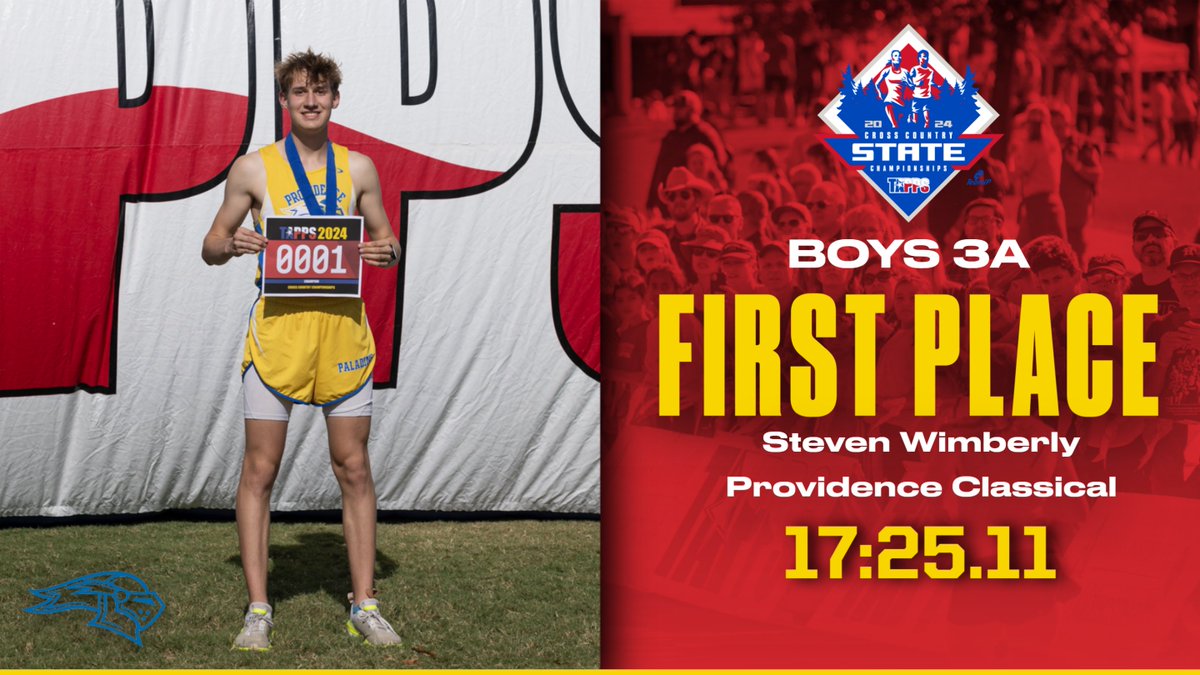 Congratulations to Steven Wimberly from Providence Classical, your TAPPS 2024 3A Boys Cross Country State Champion!!