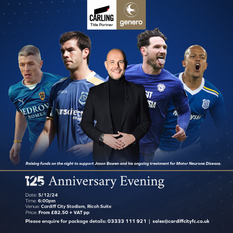 CardiffCityFC's tweet photo. More #Bluebirds legends have been confirmed for our 125 Q&amp;A Evening in December! 💙

Hear from @RobertEarnshaw, @graham_kavanagh, @joe16led and Sean Morrison on the night! 🗣️

Get your ticket here ⬇️

#CityAsOne | @GeneroGroup