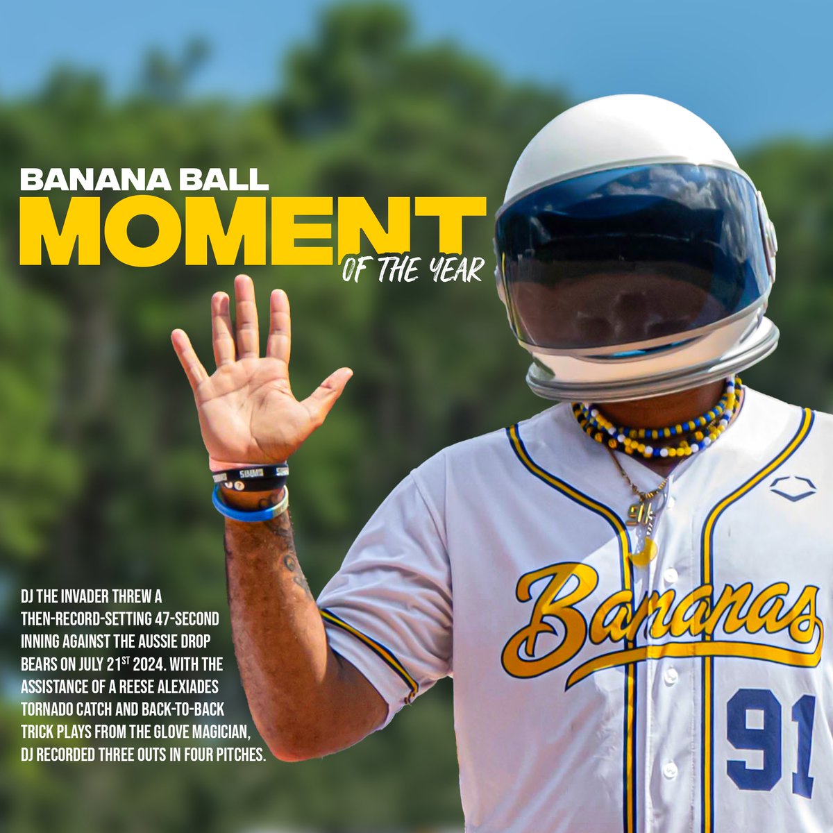 BananaBall_'s tweet image. And the winner of Banana Ball Moment of the Year is...

@DJTheInvader's 47-second, 3-trick play inning 🥇