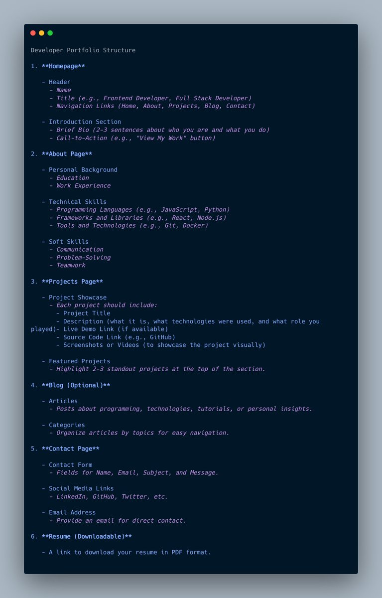 Cheat portfolio structure for Developers