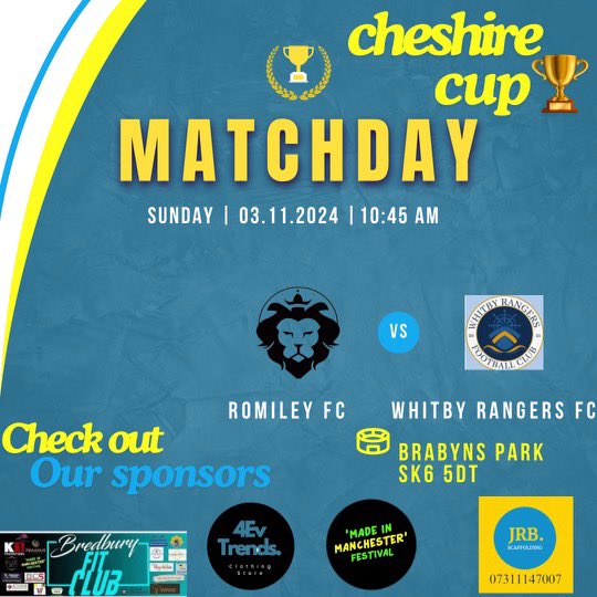 Big one for the boys Sunday in the Cheshire cup against <a href="/RangersWhitby/">Whitby Rangers FC</a>  from the Wirral  ⚽️