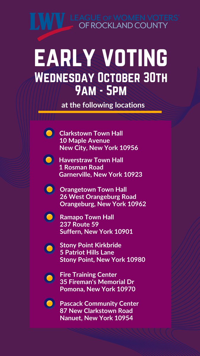EARLY VOTING TODAY! 🗳️ Schedule and locations for Rocklanders. ⤵️

@ us your "I Voted" selfies, and we'll repost them here! #NY17