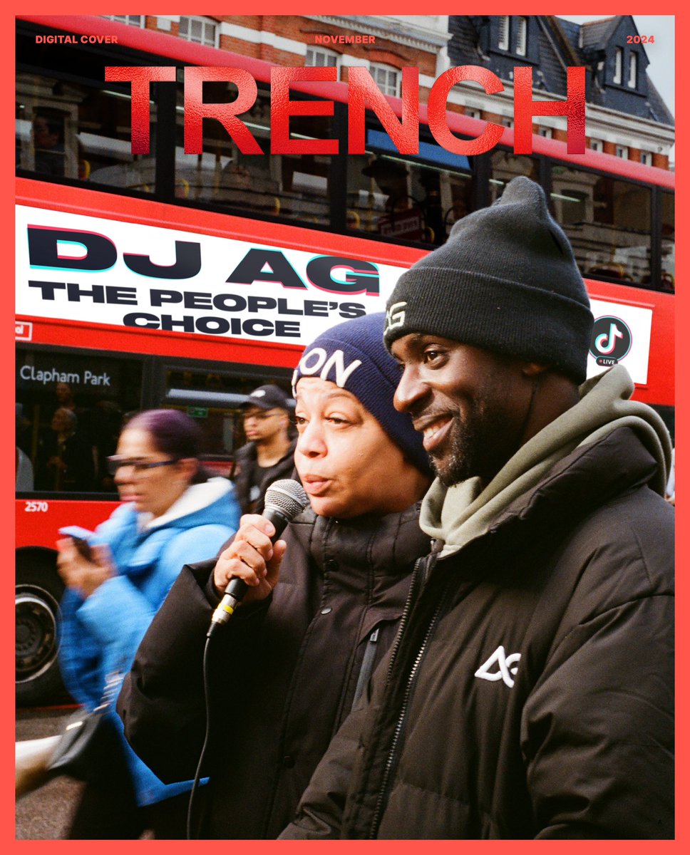 .<a href="/trenchmag/">T R E N C H</a>’s November 2024 cover star is… <a href="/djagonline/">DJ AG</a> 🏆

For the past two months, TRENCH has been on the ground following the rapid rise of DJ AG. A regular at our grime nights in the mid-2000s, the AXE FM clasher-turned-community-building DJ has taken the worlds of TikTok and
