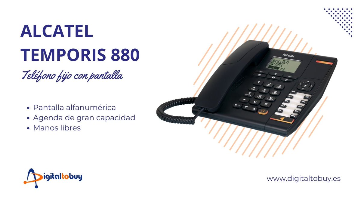 Digitaltobuy's tweet photo. ☎️ Alcatel Temporis 880, el teléfono fijo que aporta elegancia y funcionalidad a tu oficina. 

🔹 Pantalla alfanumérica grande
🔹Manos libres
🔹 Agenda de contactos de gran capacidad

🔗 Más info:

#Alcatel #Telefonía #Oficina

https://t.co/ckhX4TnhWu https://t.co/QEBdpXQ9sP