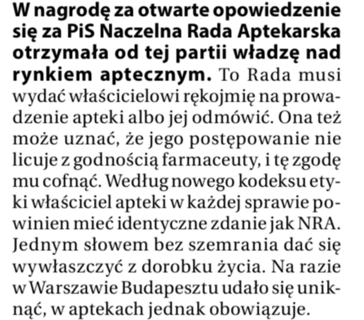 Związek Aptek Franczyzowych (@zwiazekf) on Twitter photo W tygodniku <a href="/Polityka_pl/">Tygodnik POLITYKA</a> opisane zostały powiązania NRA z poprzednim Rządem, które doprowadziły do kryzysowej sytuacji w sektorze dystrybucji leków w Polsce. Deklarujemy gotowość do współpracy z <a href="/MZ_GOV_PL/">Ministerstwo Zdrowia</a> i <a href="/PremierRP/">Kancelaria Premiera</a> nad naprawą prawa farmaceutycznego. <a href="/donaldtusk/">Donald Tusk</a> <a href="/Leszczyna/">Iza Leszczyna✌️🇵🇱</a> W tygodniku <a href="/Polityka_pl/">Tygodnik POLITYKA</a> opisane zostały powiązania NRA z poprzednim Rządem, które doprowadziły do kryzysowej sytuacji w sektorze dystrybucji leków w Polsce. Deklarujemy gotowość do współpracy z <a href="/MZ_GOV_PL/">Ministerstwo Zdrowia</a> i <a href="/PremierRP/">Kancelaria Premiera</a> nad naprawą prawa farmaceutycznego. <a href="/donaldtusk/">Donald Tusk</a> <a href="/Leszczyna/">Iza Leszczyna✌️🇵🇱</a>