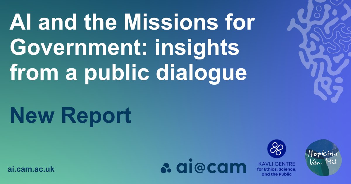 ai@cam (@ai_cam_mission) on Twitter photo What is the role of #AI within our public services? Along with <a href="/EthicsSciPublic/">Kavli Centre for Ethics, Science, and the Public</a> & <a href="/HopkinsVanMil/">Hopkins Van Mil</a>, we recently convened public dialogue workshops to understand public perspectives on AI. We are now sharing those findings in our new report.
Read more ⬇️
ai.cam.ac.uk/assets/uploads… What is the role of #AI within our public services? Along with <a href="/EthicsSciPublic/">Kavli Centre for Ethics, Science, and the Public</a> & <a href="/HopkinsVanMil/">Hopkins Van Mil</a>, we recently convened public dialogue workshops to understand public perspectives on AI. We are now sharing those findings in our new report.
Read more ⬇️
ai.cam.ac.uk/assets/uploads…