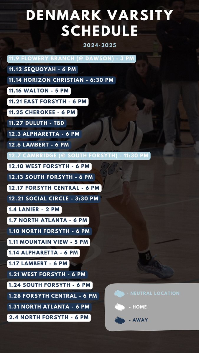 As my high school basketball journey is coming to a close, I want to share with you all my schedule for this upcoming season. I want to thank you for your continuous and unwavering support for me in the last 3 years and I can't wait to see you again for my last year as a dane.