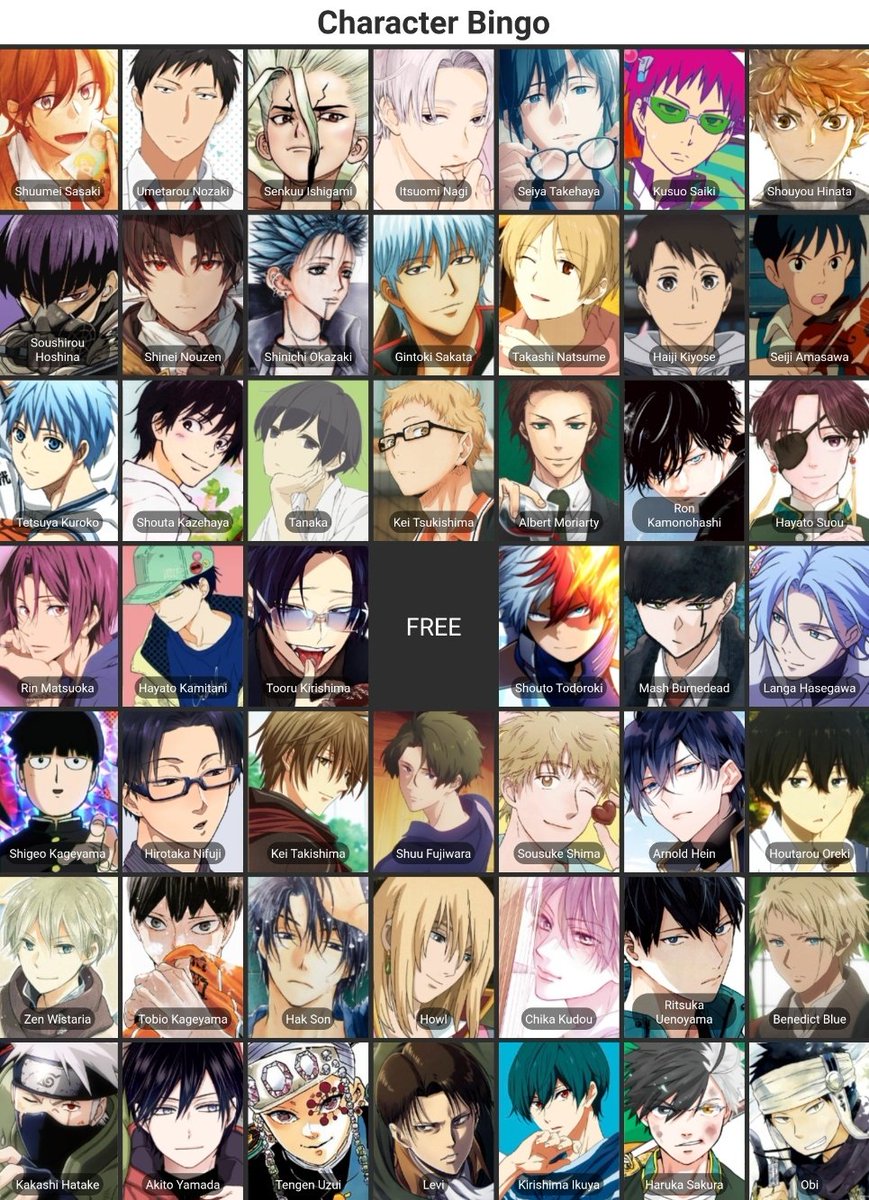 ทุกคน~ เราไปทำบิงโกตัวละครชายในอนิเมะมาค่ะ เลือกสรรมาอย่างดีหวังว่าทุกคนน่าจะบิงน๊า ใครเล่นแล้วเป็นยังไงแวะมาอวดกันได้นะคะ !! ⊹ 🪄𓈒🪞
