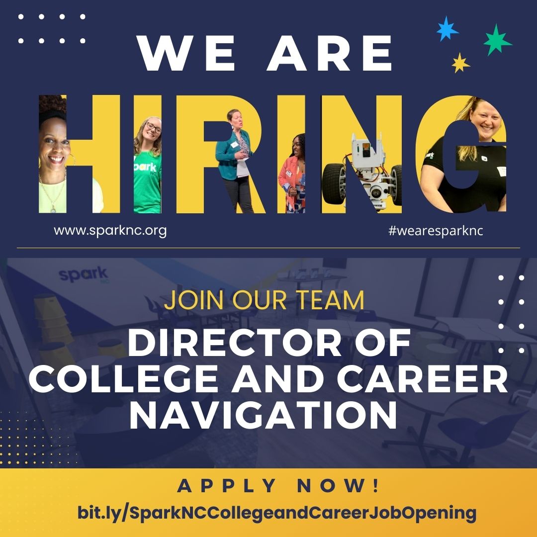 🌟 SparkNC is hiring a Director of College &amp; Career Navigation! Lead our work supporting students’ post-high school pathways, build college partnerships, and inspire future-ready learners. Passionate about reimagining education? Apply now! 

bit.ly/SparkNCCollege…