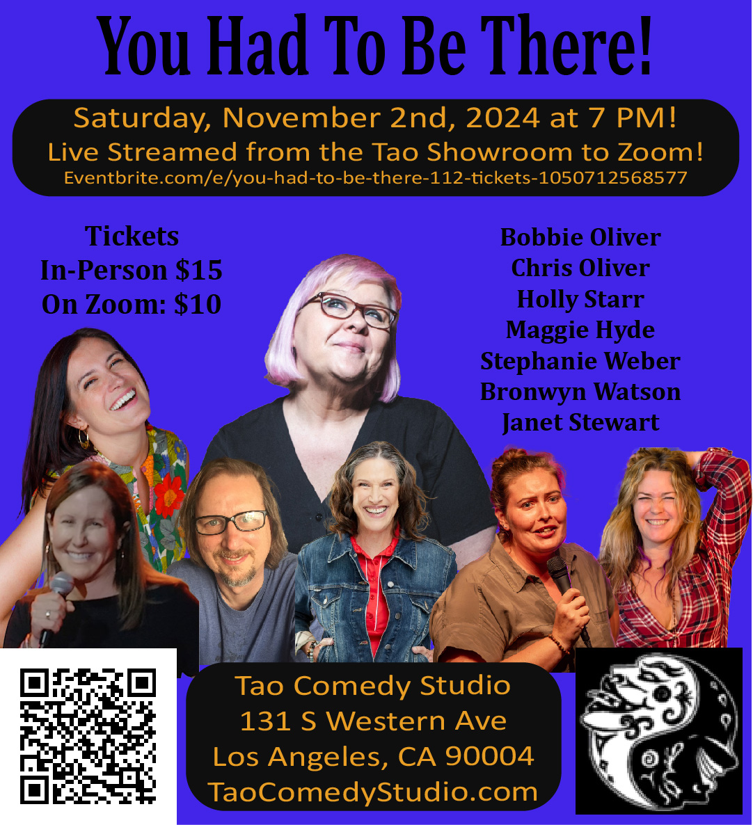 Tao Comedy Studio (@taocomedystudio) on Twitter photo SATURDAY NIGHT! <a href="/thebobbieoliver/">🪷Bobbie Oliver AmazonPrimeGreatestHits</a> <a href="/ThatMaggieHyde/">Maggie Hyde</a> and a bunch of people I can't find on Twitter! Hosted by <a href="/ChrisWoodOliver/">Chris Oliver</a>!!!
In-person tickets, or watch live on Zoom from ANYWHERE IN THE WORLD:
eventbrite.com/e/you-had-to-b… SATURDAY NIGHT! <a href="/thebobbieoliver/">🪷Bobbie Oliver AmazonPrimeGreatestHits</a> <a href="/ThatMaggieHyde/">Maggie Hyde</a> and a bunch of people I can't find on Twitter! Hosted by <a href="/ChrisWoodOliver/">Chris Oliver</a>!!!
In-person tickets, or watch live on Zoom from ANYWHERE IN THE WORLD:
eventbrite.com/e/you-had-to-b…