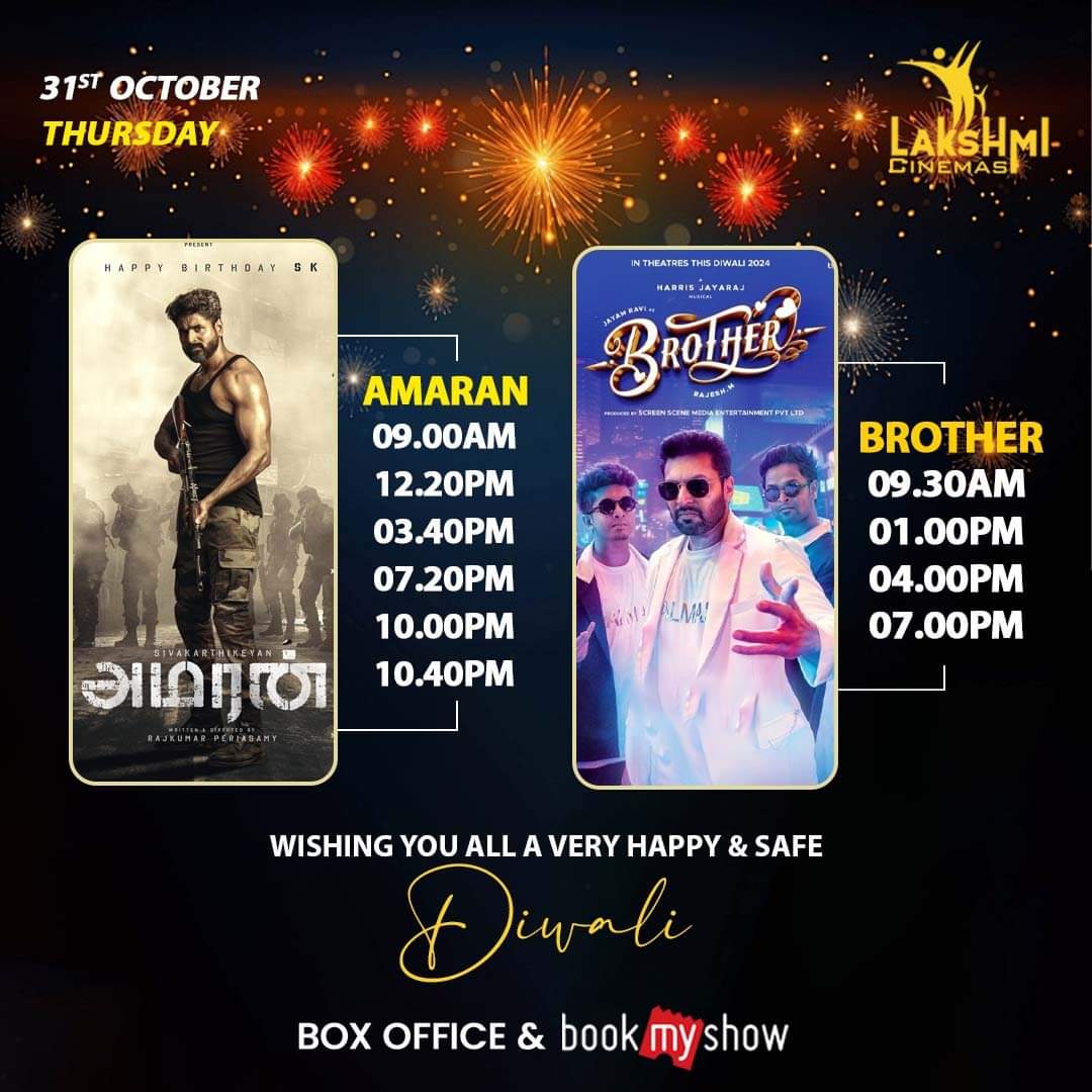 Hosur Talkies🎥🎞 (@hosurtalkies) on Twitter photo #Hosurmoviesupdate
Schedule for Diwali in Grand cinemas and Lakshmi cinema
BOOK YOUR TICKETS <a href="/bookmyshow/">BookMyShow</a> for <a href="/lakshmicinema/">Lakshmi Cinemas Hosur</a> ,
@ticketnew for <a href="/cinemas_grand/">Grand Cinemas</a> , Manjunatha and Lakshmi devi
Enjoy movies in theaters this festival #HappyDiwali #Hosurmoviesupdate
Schedule for Diwali in Grand cinemas and Lakshmi cinema
BOOK YOUR TICKETS <a href="/bookmyshow/">BookMyShow</a> for <a href="/lakshmicinema/">Lakshmi Cinemas Hosur</a> ,
@ticketnew for <a href="/cinemas_grand/">Grand Cinemas</a> , Manjunatha and Lakshmi devi
Enjoy movies in theaters this festival #HappyDiwali