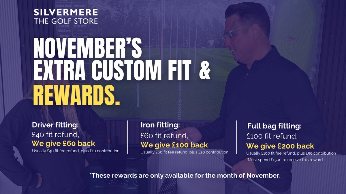 SilvermereGC's tweet image. November's Extra Custom Fit &amp;amp; Rewards Unlocked Early 🚀

Upgrade your game with our November rewards, adding even more value to your custom fitting!

Book now 👉tinyurl.com/dkhzbf98

#silvermeregolfstore #customfitting #golf #november #rewards
