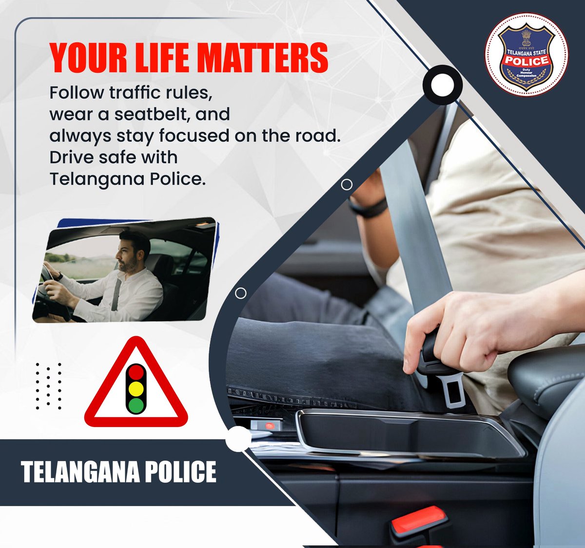 TelanganaCOPs's tweet photo. #RoadSafety Don’t text and drive! One moment of distraction can change everything. 

#TrafficRules #RoadSafety #TGPolice #TelanganaPolice https://t.co/apHZUm72LG