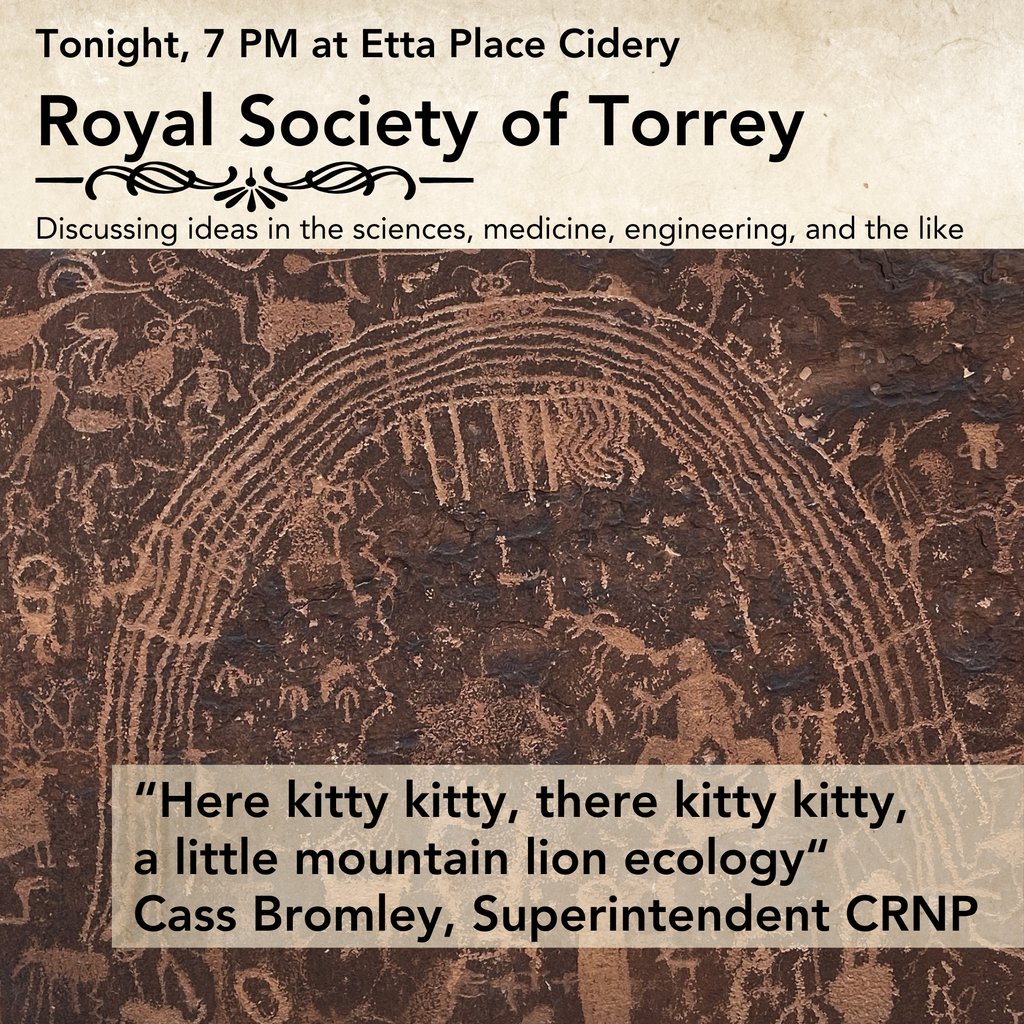 ettaplacecider's tweet photo. Tonight Cass Bromley, Superintendent, CRNP present “Here kitty kitty, there kitty kitty, a little mountain lion ecology.“ #royalsocietyoftorrey #EttaPlaceCider #CapitolReefCountry #LifeCapitOlized https://t.co/LkHhiGfPnp