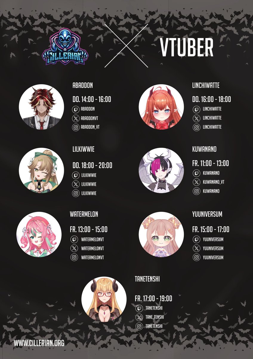 TeamCillerian's tweet photo. This is "Part 1" of our upcoming line-up of #Vtuber YOU can meet at #YuniCon on Thursday and Friday! 💙
Stay tuned for a post later on today to see the line-up for Saturday and Sunday to make sure you can see your favourite Vtuber! https://t.co/JKhiSEDETV