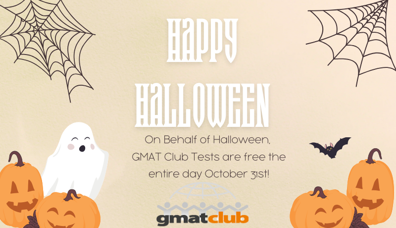 gmat_club's tweet photo. Tomorrow - All GMAT Club Tests are free and open for Halloween on Thursday, October 31st!
GMAT Club Tests will be Absolutely Free! Including all the Quizzes, Questions, and Tests. 12 AM - 11:59 PM PST
https://t.co/KLADgFAN2Q #GMATClub #GMAT #GMATPrep #StudyGMAT #Freetest https://t.co/h8dndypdzC