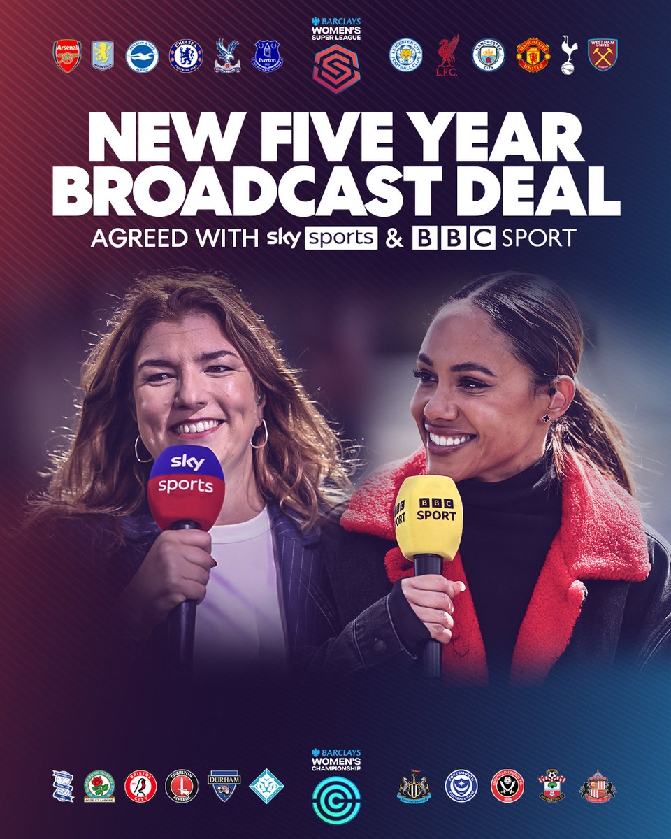 We're delighted to announce the most significant broadcast partnership deal in domestic women's football in the UK&amp;I following a new rights agreement with <a href="/SkySports/">Sky Sports</a> &amp; <a href="/BBCSport/">BBC Sport</a>.