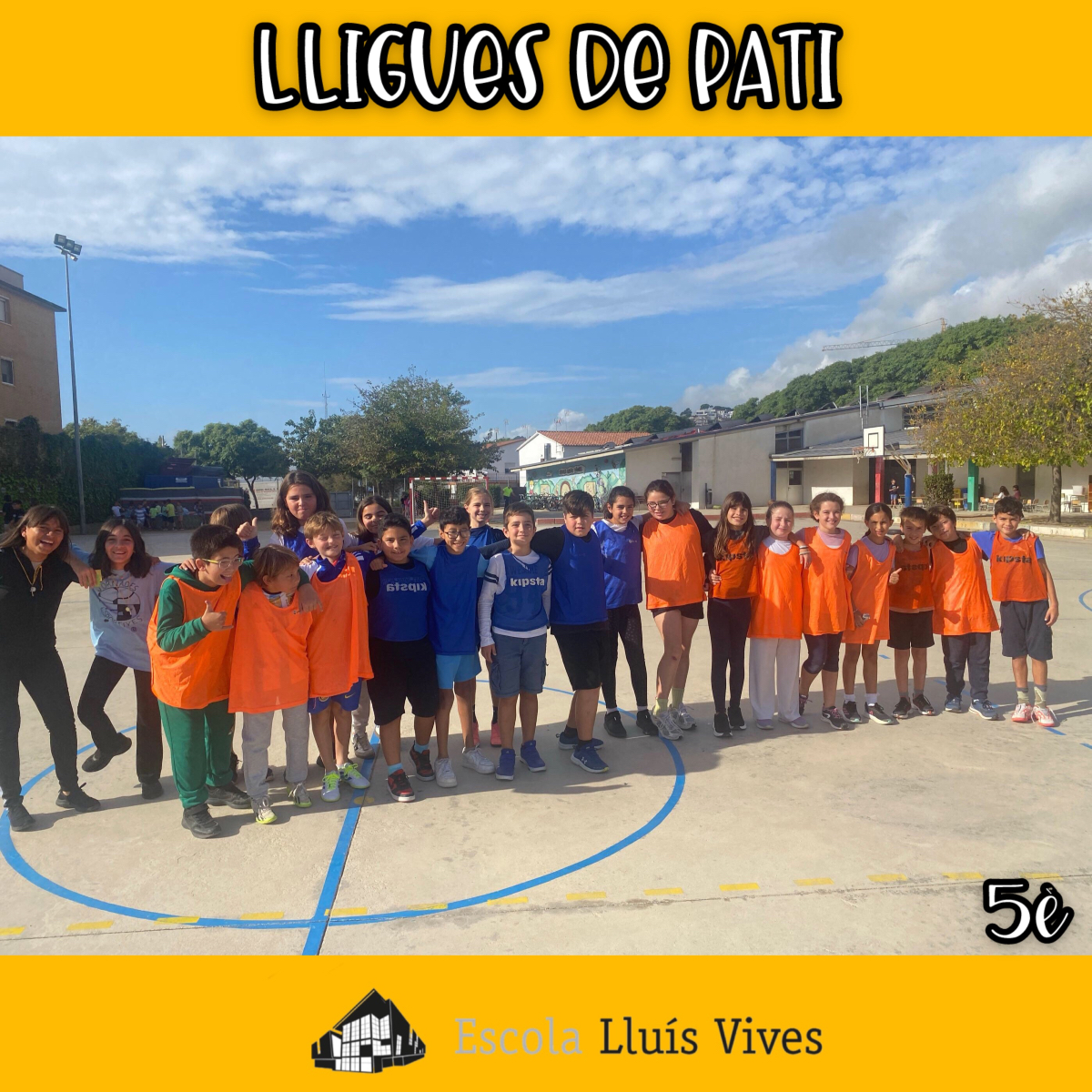 A l’escola realitzem lligues esportives a l’hora del pati. Organitzat pel professorat d’Educació Física i gestionat per l’alumnat dinamitzador esportiu, els equips juguen a diferents esports on el resultat no importa.

#escolalluisvives