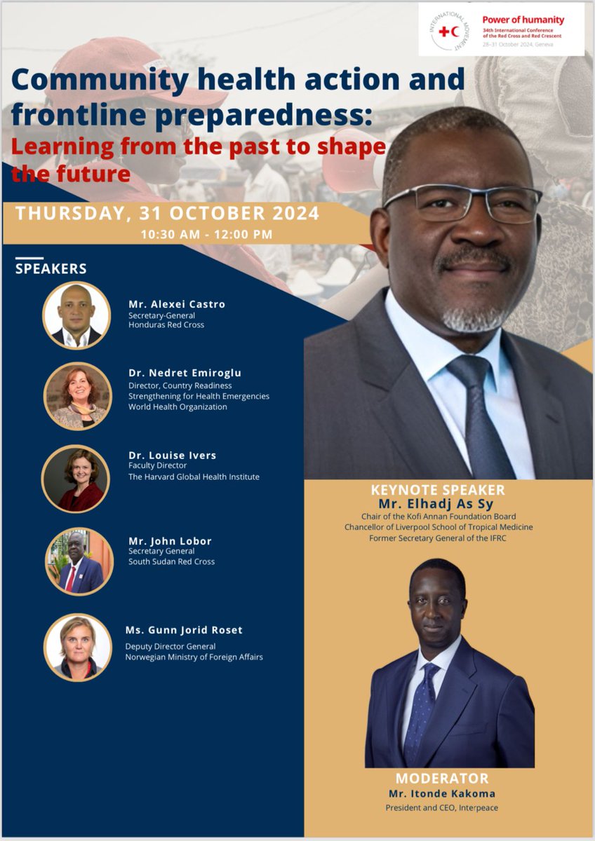 Interpeace_Org's tweet photo. Tomorrow, at the #RCRC24 International Conference, President of Interpeace, @ikakoma1, will moderate a panel event on community health action and frontline preparedness, highlighting Interpeace's lessons learned and the need to strengthen local capacities and partnerships. https://t.co/vt01rHlyYL
