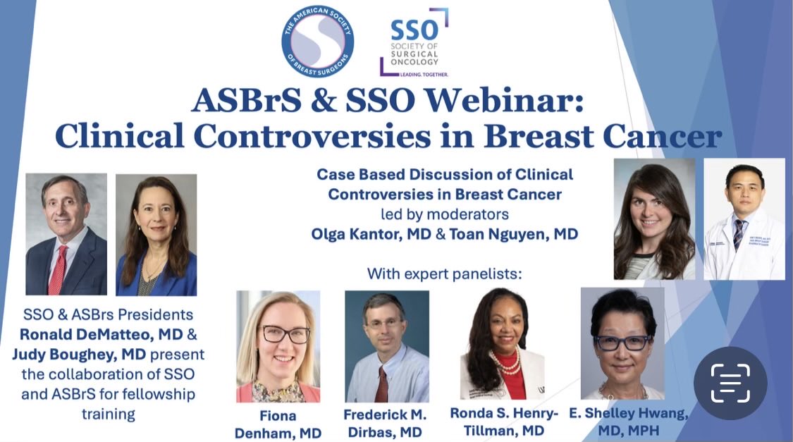 Join us tonight at 7pm EST for a great discussion on the most controversial issues in breast surgery! <a href="/ASBrS/">ASBrS</a> ⁦<a href="/SocSurgOnc/">Society of Surgical Oncology</a>⁩ <a href="/DrJudyBoughey/">Judy Boughey</a> ⁦<a href="/OKantorMD/">Olga Kantor MD, MS, FACS</a>⁩ <a href="/FredDirbasMD/">Frederick M Dirbas MD</a> <a href="/docrondaHT/">Ronda Tillman</a> <a href="/DrShelleyHwang/">Shelley Hwang</a>
