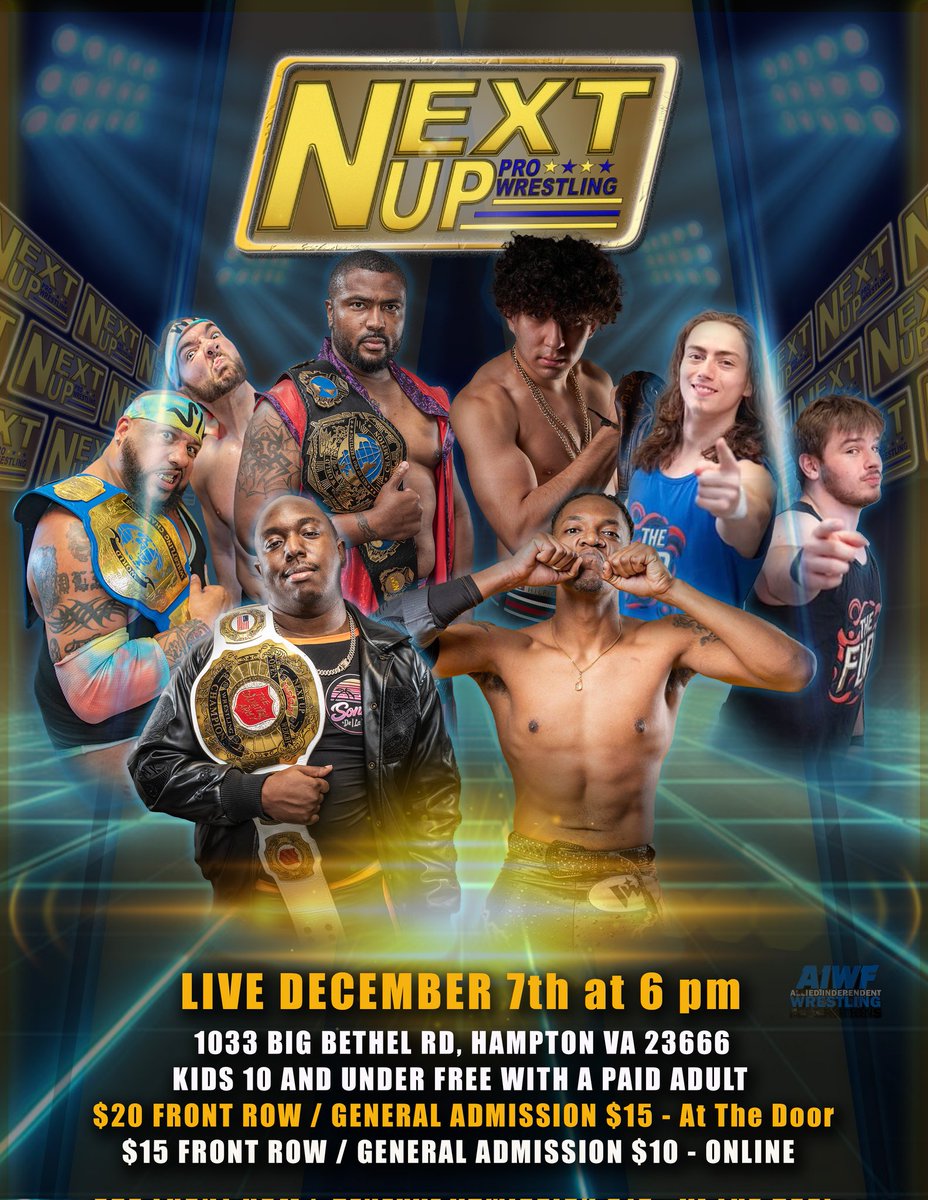 NextUpPro's tweet image. Next Up Pro Wrestling's final event of the year at our home in the Hampton Salvation Army on December 7th! Matches will be announced in the next couple of days. Tickets go on sale this weekend!