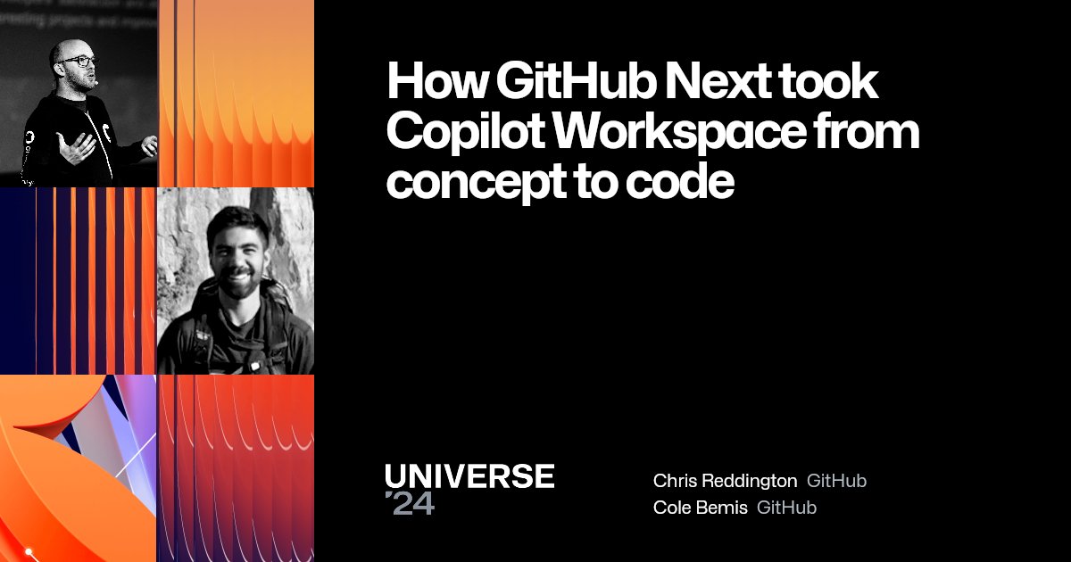reddobowen's tweet image. Want to get a sneak peak behind the scenes of @GitHubNext and #CopilotWorkspace?

Join @colebemis and I at 11:30 in the Cowell Theatre in the Gateway Pavilion! The video should also be on YouTube later today :) Hope to see you there!

#AI #ArtificialIntelligence #Copilot #GitHub