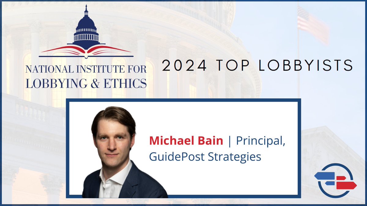 Michael Bain has been named a Top Lobbyist of 2024 by the <a href="/LobbyInstitute/">National Institute for Lobbying & Ethics</a> (NILE).  

Created by lobbyists for lobbyists, NILE's yearly list aims to be fully representative of the profession &amp; is judged blindly to ensure receiving the honor is 100% merit based. Congrats, Michael!