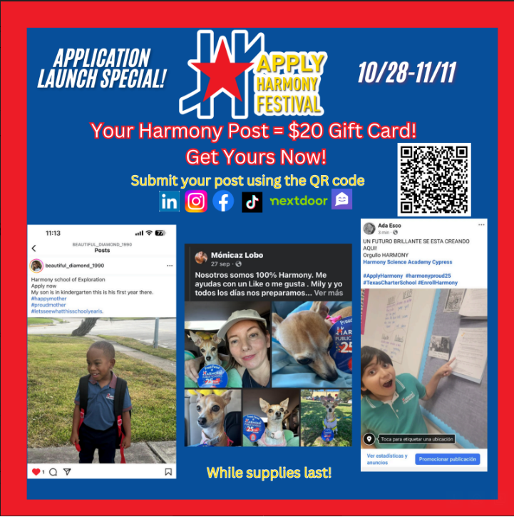 HSI_Sugarland's tweet photo. π Attention Harmony Community! π
Post about Harmony on social media and earn a $20 gift cardβwhile supplies last! π
Letβs boost open enrollment! Share widely!
#ApplyHarmony #EnrollHarmony
π Donβt miss out! https://t.co/kI42aDAleK