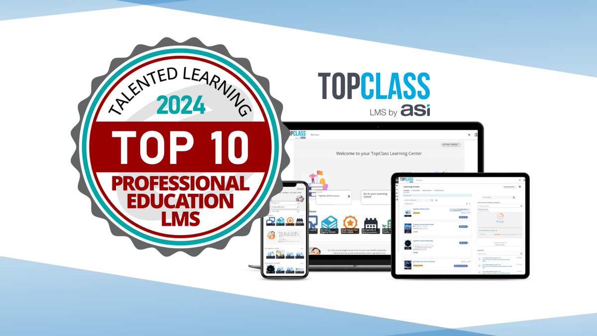 TopClassLMS's tweet photo. TopClass LMS has been named among the Best Professional Education LMS platforms in @TalentedLearn's 2024 Awards! Honored to be recognized for our work in certification tracking and continuing education management for associations. 🏆
#LMSplatform #AssociationTech https://t.co/xtOOr1WmBO