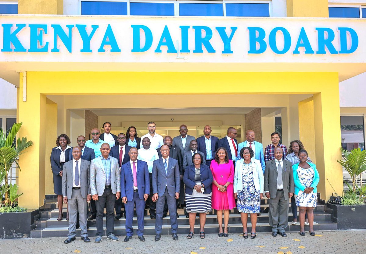DrAndrewkaranja's tweet photo. As part of the Bottom-up Economic Transformation Agenda (BETA) Plan, the government is revolutionizing the dairy industry. Today, with PS Livestock Development @jmueke, we met with milk processors at the @KenyaDairyBoard . Goals: double milk production, expand exports, https://t.co/FSI5FwMiwa
