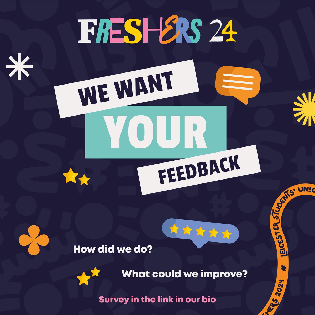 Did you attend our events during Freshers? 🎪 If so, then we'd love to get your thoughts! You feedback means we can make Freshers even better next year!✨
👉 If you have any feedback on Freshers this year, please fill out our Freshers feedback survey here: leicesterunion.com/surveys/Freshe…