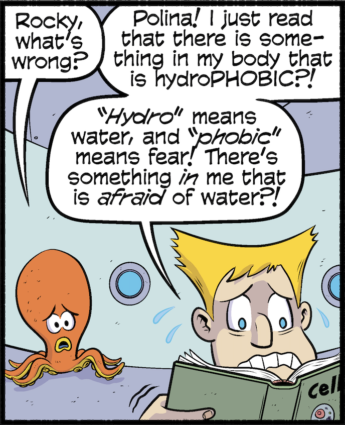 PoLDresden's tweet photo. 1/3 Happy Halloween to all from @PoLDresden ! 🎃For episode 7 of our #PoLComic we shine a light on hydrophobicity in cells and its importance. What molecules are scared of H2O? 👻🌊  Read to find out! 

Check out the full version and previous comics at https://t.co/ZeXxe8uoXv https://t.co/sCEWAe20bA
