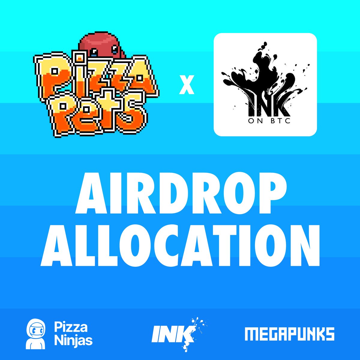 INKedBTC's tweet photo. We’ve secured an allocation for our community!

Thrilled to announce a collaboration with @Pizza_Ninjas &amp; @MegaPunks_BTC on their upcoming @Pizza_Pets airdrop. 
#INKisforthePEOPLE #getINKd https://t.co/4pJ4UM9uro