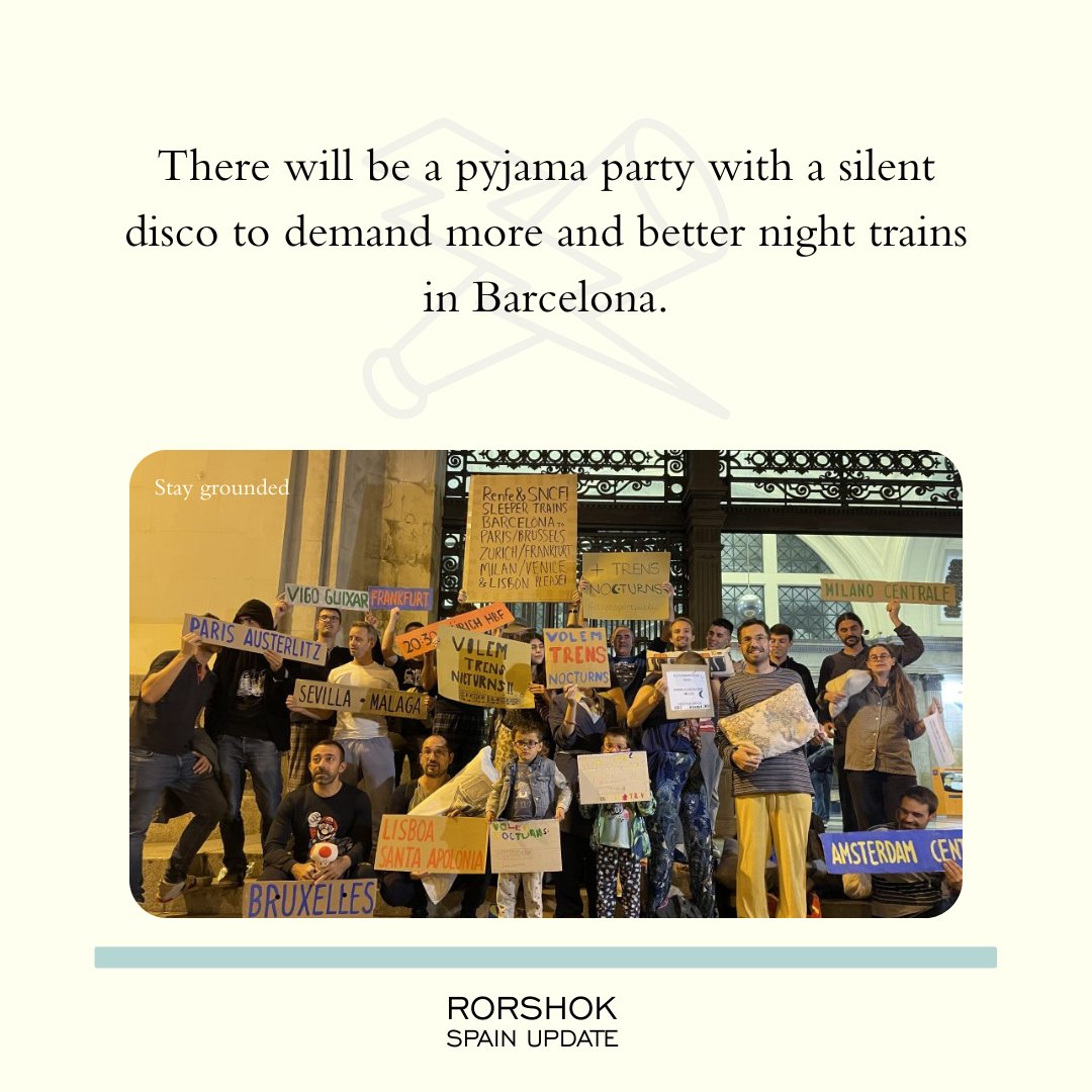 RorshokSpain's tweet photo. 4. There will be a a pyjama party with a silent disco to demand more and better night trains in Barcelona.

#EU #RealInstitutoElcano #TheTouristExplorer #SpainEducation #Repsol #GreenHydrogenProjects #PyjamaParty #NightTrains #TransEurope #RenfeTrain #AVE https://t.co/iEeIM3qTO1