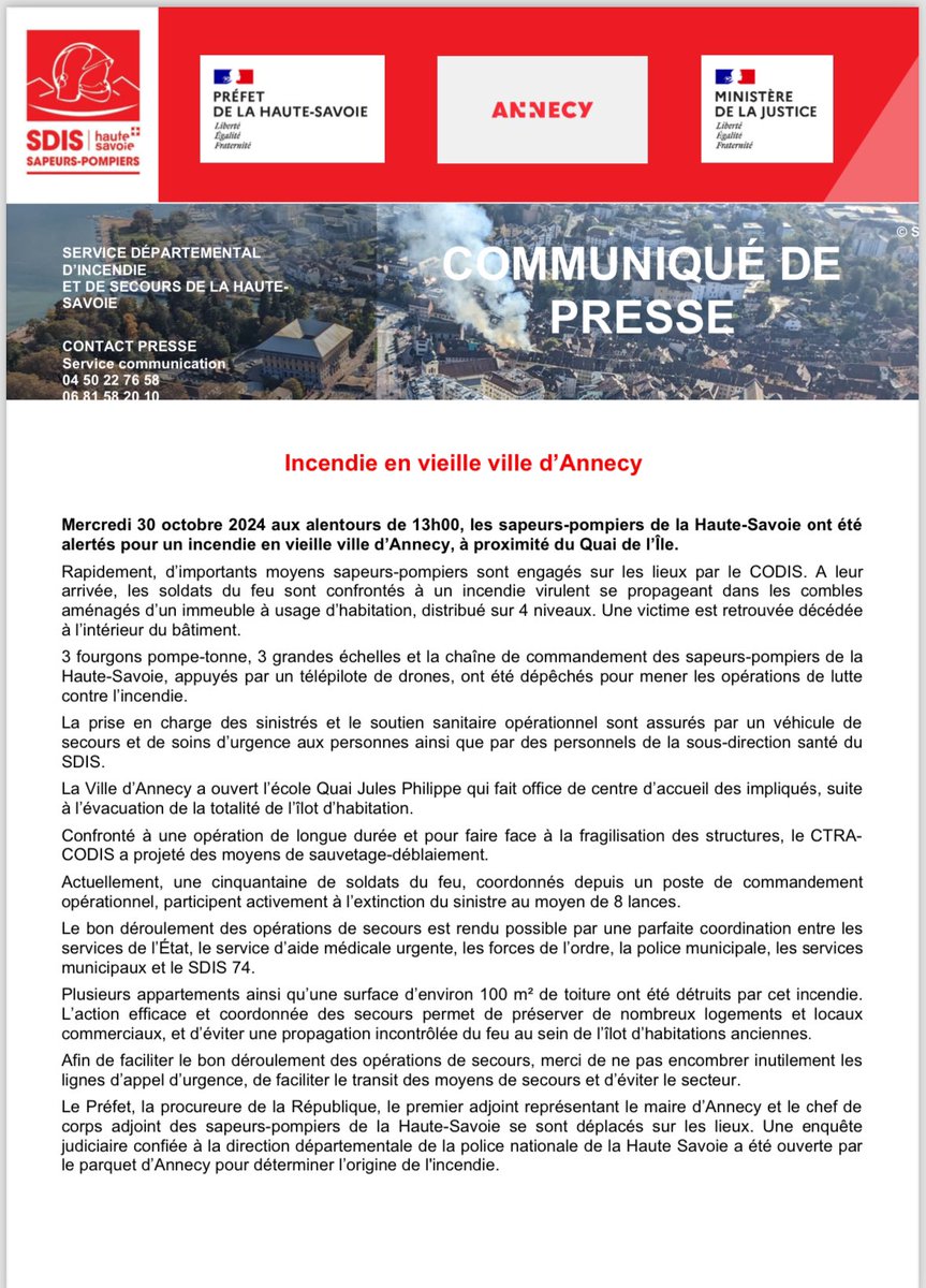 Incendie au centre ville d’Annecy
Communiqué de presse ⬇️⬇️⬇️
#annecy
