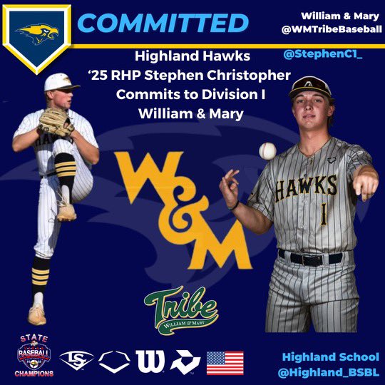Highland⚾Baseball (@highland_bsbl) on Twitter photo Congratulations to Hawks 2025 RHP Stephen Christopher on his Commitment to become a Student-Athlete at Division I William & Mary! 📚⚾️💙💛🩵 <a href="/StephenC1_/">Stephen Christopher</a> <a href="/WMTribeBaseball/">William & Mary Tribe Baseball</a> <a href="/CoachRobMcCoy/">Rob McCoy</a> <a href="/CalebLang22/">Caleb Lang</a> @B_Mincey29 <a href="/Higgy_21/">Micah Higgins</a> <a href="/_thedirtbags/">Dirtbags Baseball</a> <a href="/rd_baseball/">R&D Baseball</a> <a href="/PrepBaseballVA/">Prep Baseball Virginia/DC</a> Congratulations to Hawks 2025 RHP Stephen Christopher on his Commitment to become a Student-Athlete at Division I William & Mary! 📚⚾️💙💛🩵 <a href="/StephenC1_/">Stephen Christopher</a> <a href="/WMTribeBaseball/">William & Mary Tribe Baseball</a> <a href="/CoachRobMcCoy/">Rob McCoy</a> <a href="/CalebLang22/">Caleb Lang</a> @B_Mincey29 <a href="/Higgy_21/">Micah Higgins</a> <a href="/_thedirtbags/">Dirtbags Baseball</a> <a href="/rd_baseball/">R&D Baseball</a> <a href="/PrepBaseballVA/">Prep Baseball Virginia/DC</a>