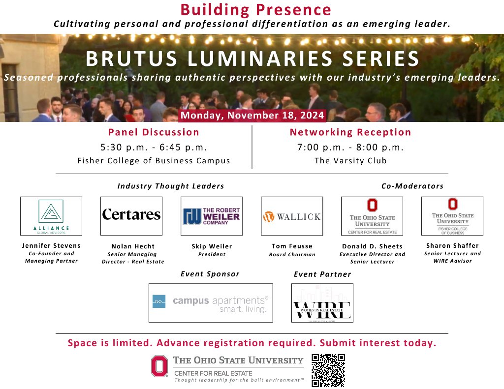 CenterforRE's tweet photo. Registration is closing soon. Young professionals, alumni, and current Ohio State University students are invited to sharpen their industry acumen and network with real estate leaders. Submit interest: https://t.co/v52dMcHfDp https://t.co/9zMXwGIZC7