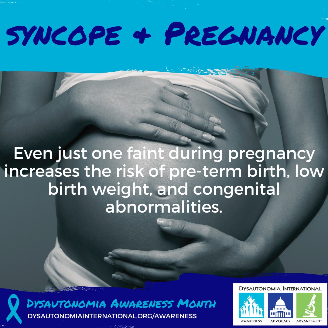 Dysautonomia's tweet photo. Syncope during pregnancy is linked with adverse events in both the mother and the infant. Read more about research on POTS, syncope and pregnancy and recommendations for evaluation and treatment at https://t.co/CtyQD1P7AE #DysautonomiaAwarenessMonth #31DaysofDys https://t.co/8MKkM040Nu