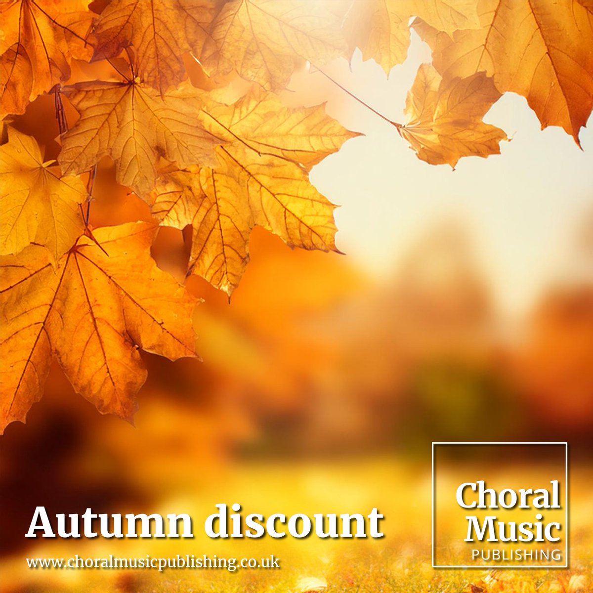 Choral Music Publishing (@choralmusicpub) on Twitter photo 🍂FINAL DAYS for our AUTUMN DISCOUNT!🍂
Take advantage of 10% off your total order over £15, in addition to any existing bulk discounts! Use code 24AUTUMN10 at checkout, but hurry—offer ends on 3.11.24.
<a href="/abcdtweets/">Association of British Choral Directors</a> <a href="/singforpleasure/">Sing for Pleasure</a> <a href="/RSCMCentre/">RSCM Centre</a> <a href="/MusicTeachers_/">Music Teachers Association</a> <a href="/ChoirandOrgan/">Choir & Organ</a> 🍂FINAL DAYS for our AUTUMN DISCOUNT!🍂
Take advantage of 10% off your total order over £15, in addition to any existing bulk discounts! Use code 24AUTUMN10 at checkout, but hurry—offer ends on 3.11.24.
<a href="/abcdtweets/">Association of British Choral Directors</a> <a href="/singforpleasure/">Sing for Pleasure</a> <a href="/RSCMCentre/">RSCM Centre</a> <a href="/MusicTeachers_/">Music Teachers Association</a> <a href="/ChoirandOrgan/">Choir & Organ</a>