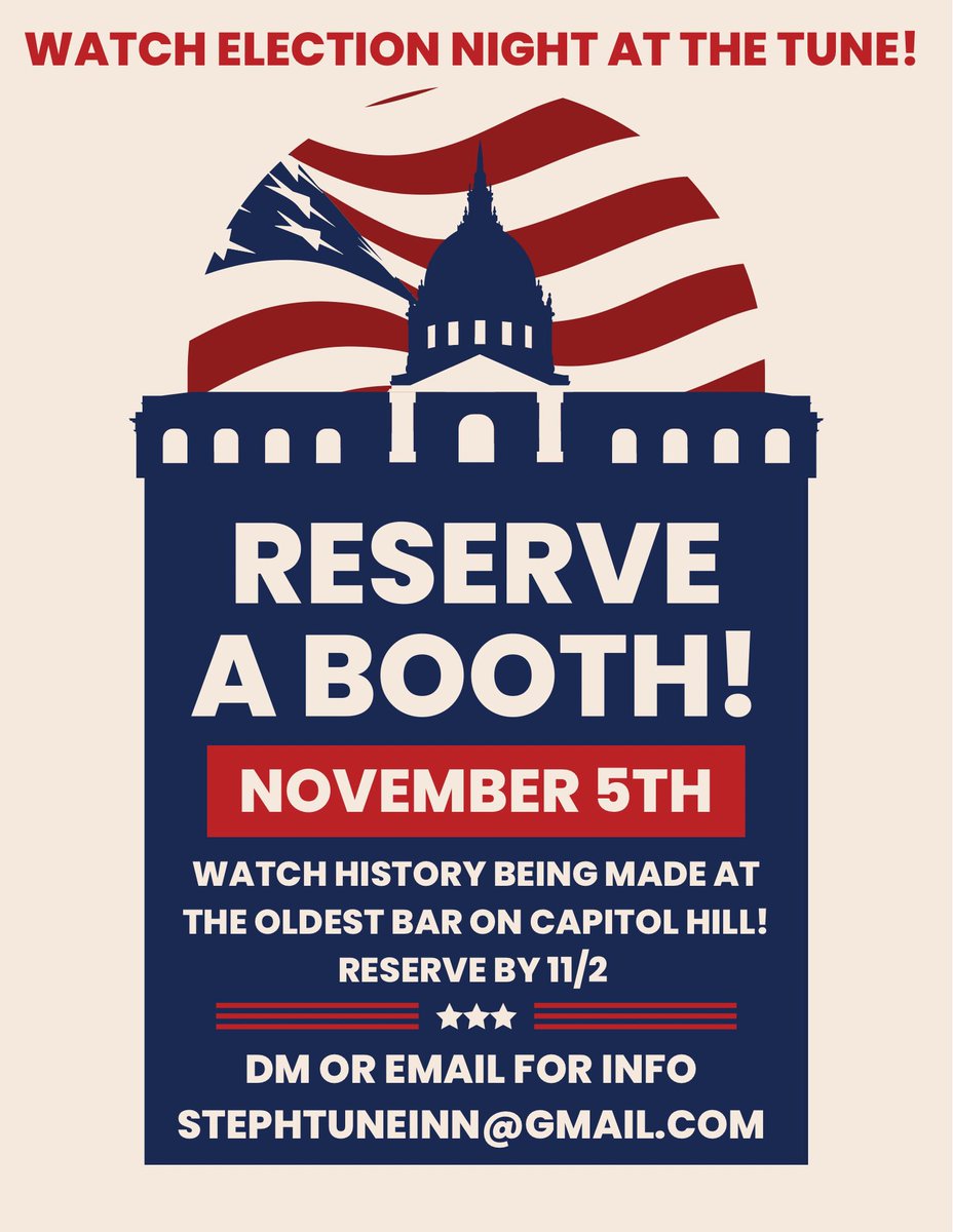 Watch &amp; listen to all the action and updates on election night from the oldest bar on Capitol Hill! <a href="/CapitolHillBID/">Capitol Hill BID</a> <a href="/CHAMPSdc/">CHAMPSdc</a> <a href="/HillRagDC/">HillRag DC</a> <a href="/thehill/">The Hill</a> <a href="/theHillisHome/">The Hill is Home</a> <a href="/SEDCScoop/">Southeast DCScoop</a> <a href="/EasternMarketMS/">Eastern Market Main Street</a> <a href="/BarredinDC/">Barred in DC</a> <a href="/BarracksRow/">Barracks Row Main Street</a> #electionday2024