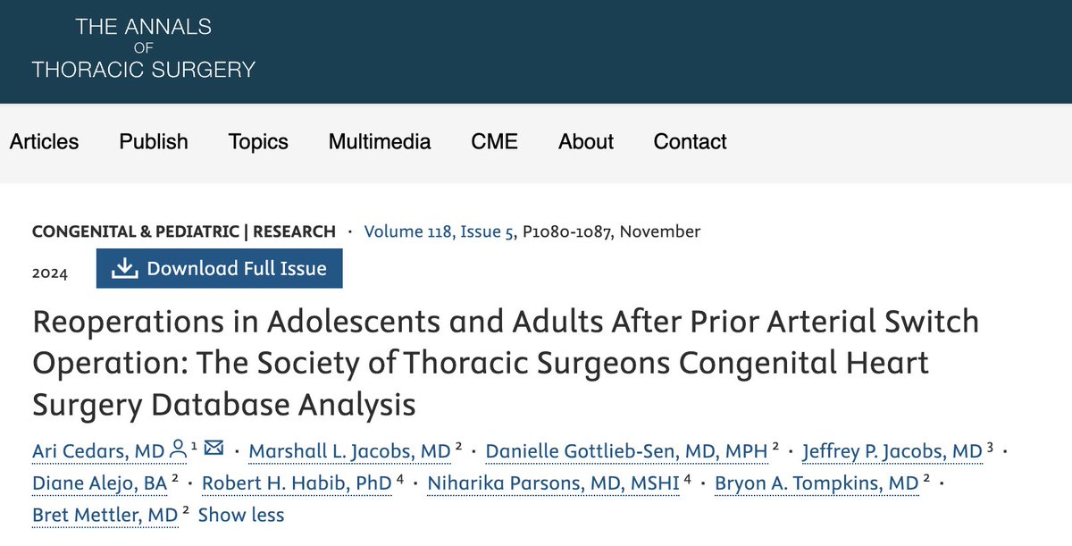 Dominique Vervoort (@dvervoort94) on Twitter photo Across 🇺🇸, 100 centers performed reoperations after #ASO in patients between 10-35yo:
1⃣ Most commonly AV, aortic root, coronary procedures
📶 Increase in procedures (esp. left-sided)
🫶 11% major complications; 2% discharge mortality
<a href="/annalsthorsurg/">The Annals of Thoracic Surgery</a>: annalsthoracicsurgery.org/article/S0003-… Across 🇺🇸, 100 centers performed reoperations after #ASO in patients between 10-35yo:
1⃣ Most commonly AV, aortic root, coronary procedures
📶 Increase in procedures (esp. left-sided)
🫶 11% major complications; 2% discharge mortality
<a href="/annalsthorsurg/">The Annals of Thoracic Surgery</a>: annalsthoracicsurgery.org/article/S0003-…