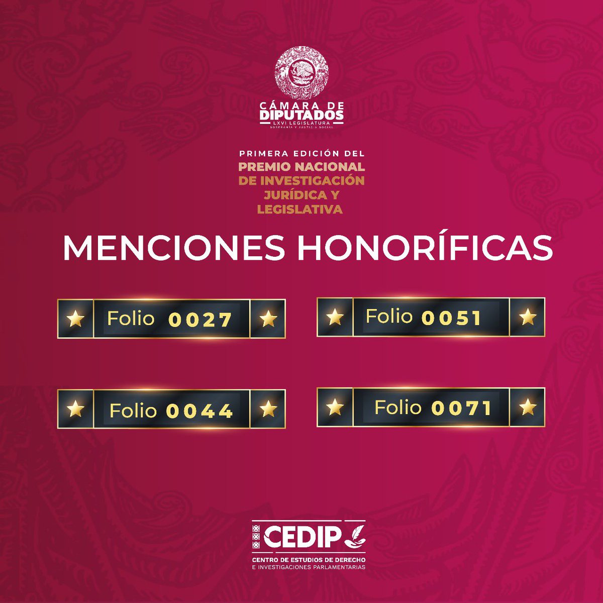 🗓️🔈Felicitamos a nuestras ganadoras y ganadores y agradecemos a todas las personas que participaron en la Primera Edición del Premio Nacional de Investigación Jurídica y Legislativa.

#CertezaesCEDIP