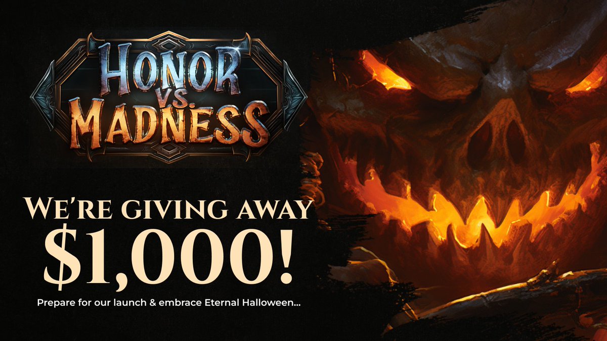 Our launch is on Nov 12th, so we’re giving away $1000! 🎃

The rules are simple ⤵️

🔸 Follow 👉 <a href="/HonorVSMadness/">Honor VS Madness</a> 👈
🔸 RT
🔸 Tag 3 friends

There will be a total of 4 winners - each winning $250 🧵⤵️