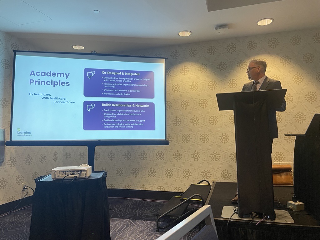 CHA_Learning's tweet photo. At the #HealthWorkforceConnects symposium in Montreal, CHA Learning & @HealthCareCAN’s VP of Learning & Development, Dale Schierbeck, is presenting to system leaders on our Health System Leadership Academy. 

Joined by our Nova Scotia partners, we're discussing the systems approach to #Leadership capacity building in #Healthcare!

#CDNHealth #HealthWorkforce